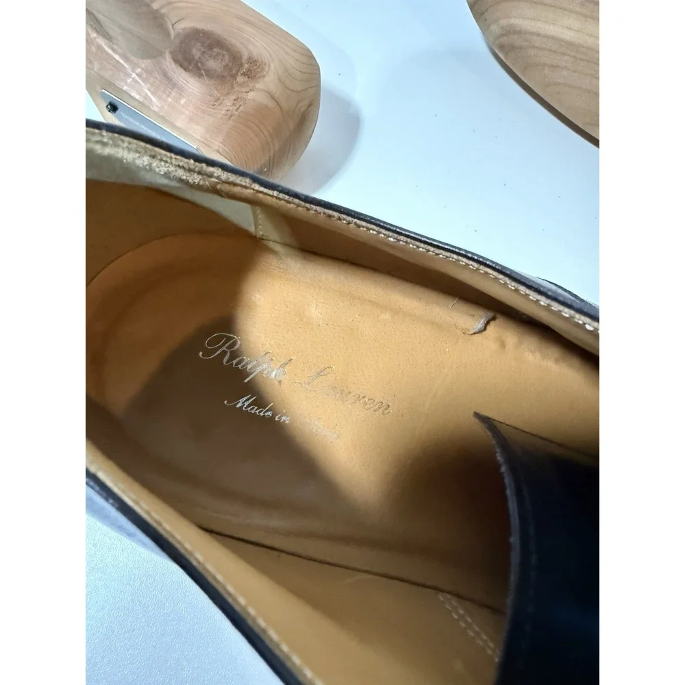 $1250 | RALPH LAUREN‎ PURPLE LABEL DELLER 12D D PLAIN TOE DERBY BLACK CALFSKIN